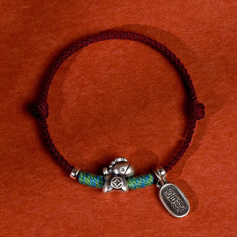 Buddha Stones 999 srebro próby 925 Rok Konia Srebro próby 925 Pokój i Radość Zawieszka Sznurek Pleciony Szczęście Bransoletka na Nogę - Męska bransoletka na kostkę z ciemnoczerwonego sznurka - image 13
