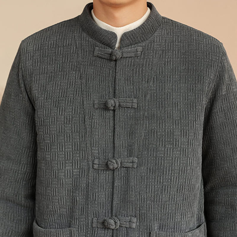 Buddha Stones, 2 szt., zimowy, solidny męski garnitur Tang, zapinany na guziki żabki, bawełniany, z długim rękawem, kurtką i spodniami, z kieszeniami - image 9