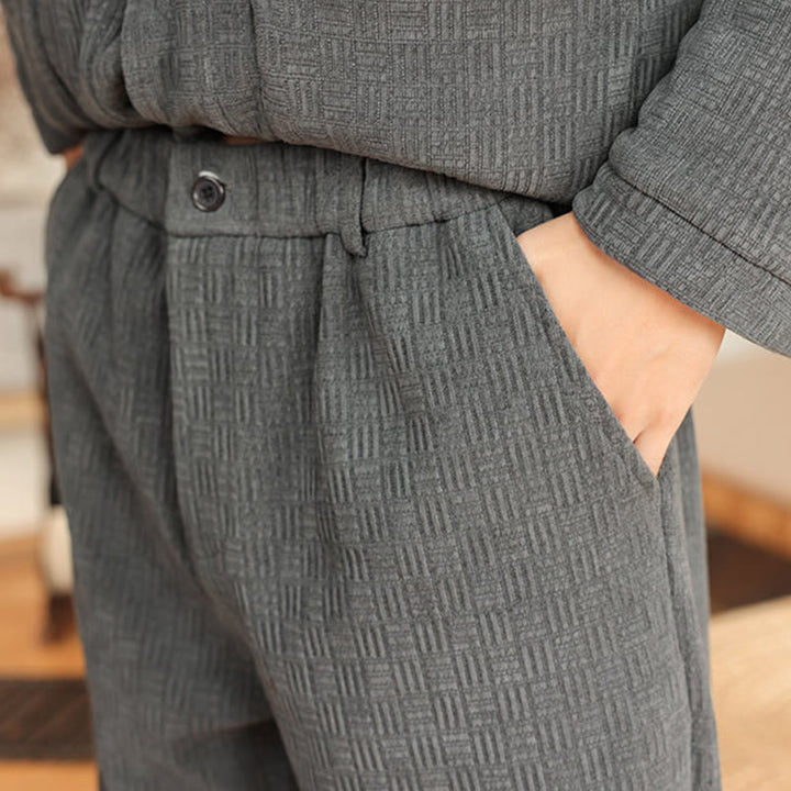 Buddha Stones, 2 szt., zimowy, solidny męski garnitur Tang, zapinany na guziki żabki, bawełniany, z długim rękawem, kurtką i spodniami, z kieszeniami - image 14