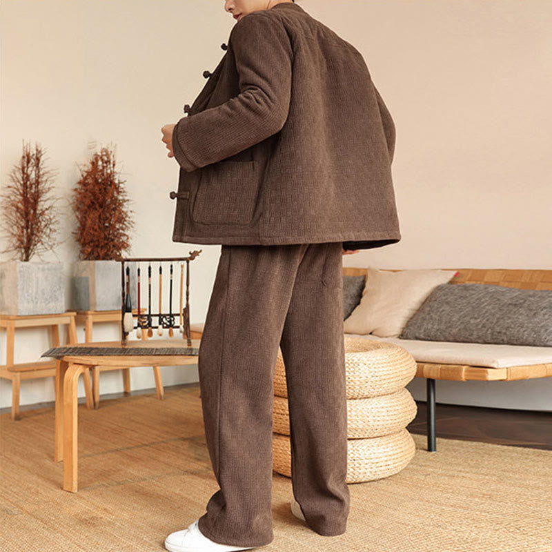 Buddha Stones, 2 szt., zimowy, solidny męski garnitur Tang, zapinany na guziki żabki, bawełniany, z długim rękawem, kurtką i spodniami, z kieszeniami - image 28