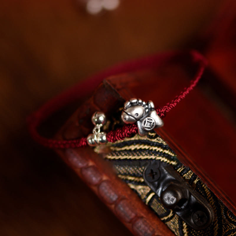 Buddha Stones 999 srebro próby 925 Rok Konia Dzwoneczek ze srebra próby 925 Sznurek szczęścia Bransoletka na kostkę dla dzieci i dorosłych - image 10