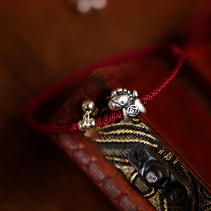 Buddha Stones 999 srebro próby 925 Rok Konia Dzwoneczek ze srebra próby 925 Sznurek szczęścia Bransoletka na kostkę dla dzieci i dorosłych - image 10