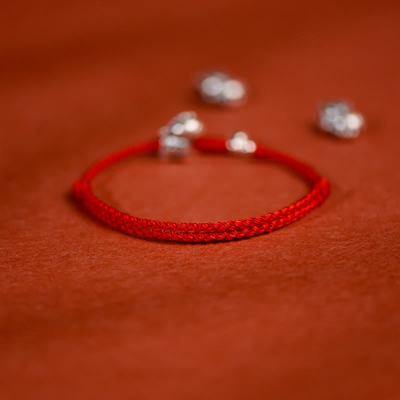 Buddha Stones 999 srebro próby 925 Rok Konia Dzwoneczek ze srebra próby 925 Sznurek szczęścia Bransoletka na kostkę dla dzieci i dorosłych - image 2