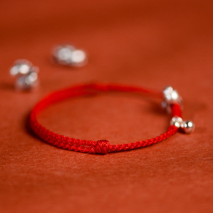 Buddha Stones 999 srebro próby 925 Rok Konia Dzwoneczek ze srebra próby 925 Sznurek szczęścia Bransoletka na kostkę dla dzieci i dorosłych - image 4