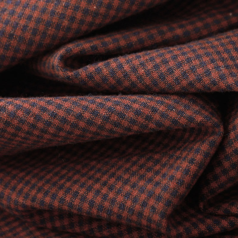 Jesienna sukienka midi z brązowymi kratkami i kołnierzykiem w kolorze brązowym z Buddha Stones aplikacją i kieszeniami - image 12