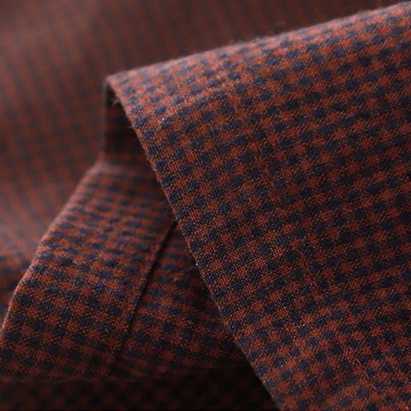 Jesienna sukienka midi z brązowymi kratkami i kołnierzykiem w kolorze brązowym z Buddha Stones aplikacją i kieszeniami - image 11