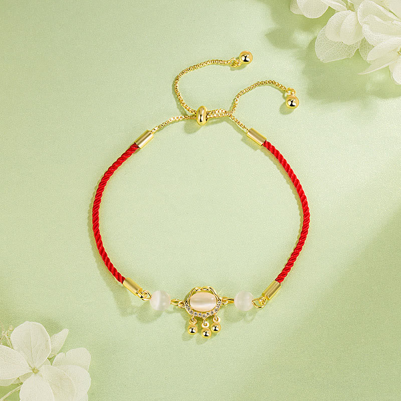 Bransoletka ochronna z chińskim zamkiem i Buddha Stones , czerwonym sznurkiem i miedzianym złotem - Czerwony sznurek (obwód nadgarstka: 14-22 cm) - image 0