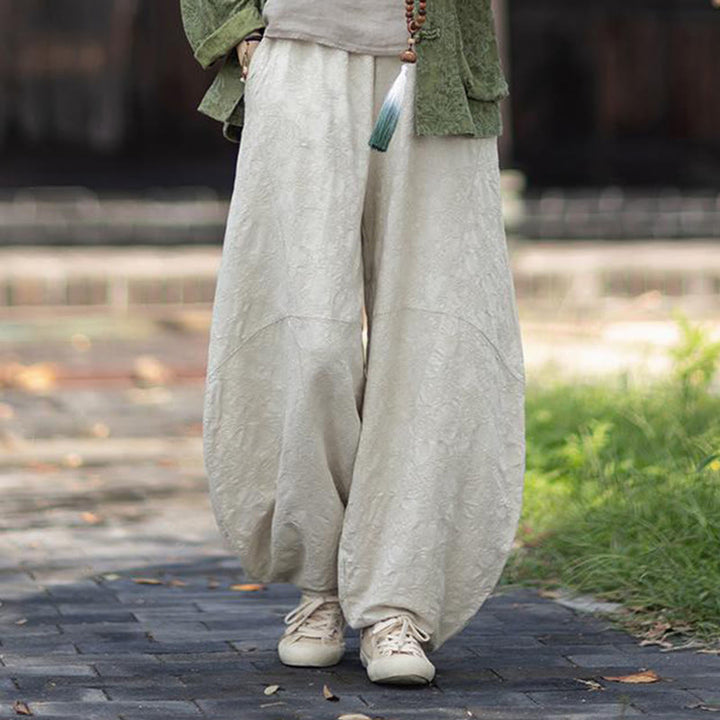 Koszula damska z długim rękawem i żakardowymi guzikami w kształcie żaby z motywem kamieni Buddha Stones, spodnie z bawełny i lnu - Beżowe spodnie - US4-6, UK/AU8-10, EU36-38 (F) - image 29