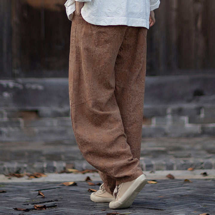 Koszula damska z długim rękawem i żakardowymi guzikami w kształcie żaby z motywem kamieni Buddha Stones, spodnie z bawełny i lnu - image 38