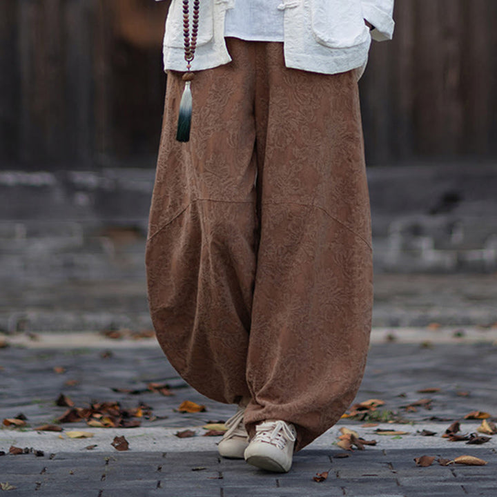 Koszula damska z długim rękawem i żakardowymi guzikami w kształcie żaby z motywem kamieni Buddha Stones, spodnie z bawełny i lnu - image 37