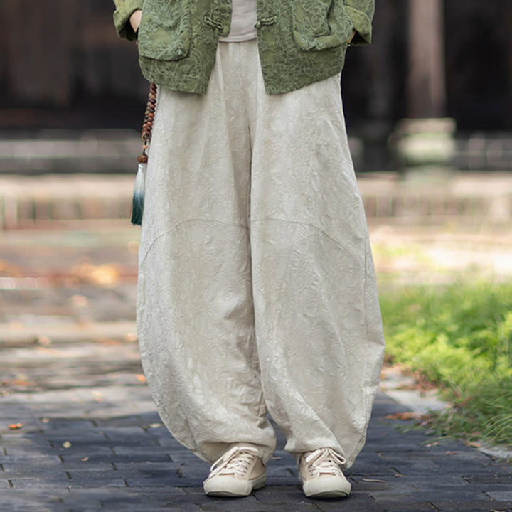 Koszula damska z długim rękawem i żakardowymi guzikami w kształcie żaby z motywem kamieni Buddha Stones, spodnie z bawełny i lnu - image 31