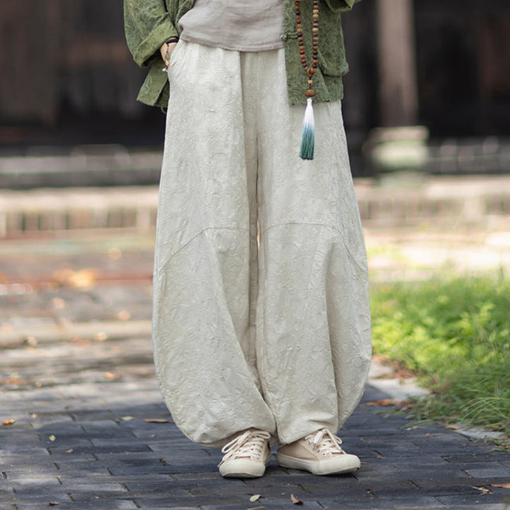 Koszula damska z długim rękawem i żakardowymi guzikami w kształcie żaby z motywem kamieni Buddha Stones, spodnie z bawełny i lnu - image 34