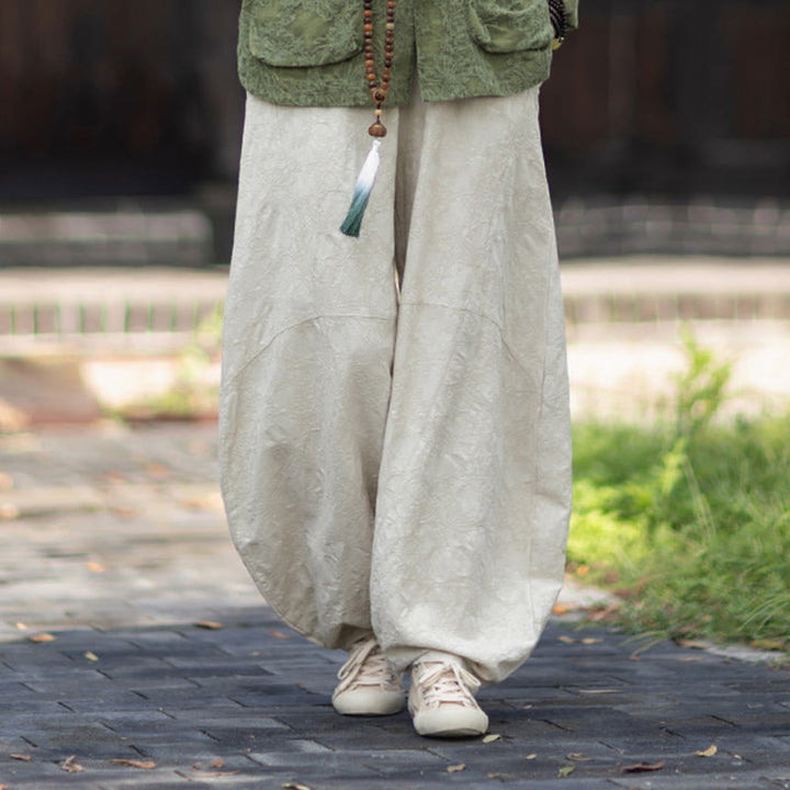 Koszula damska z długim rękawem i żakardowymi guzikami w kształcie żaby z motywem kamieni Buddha Stones, spodnie z bawełny i lnu - image 35