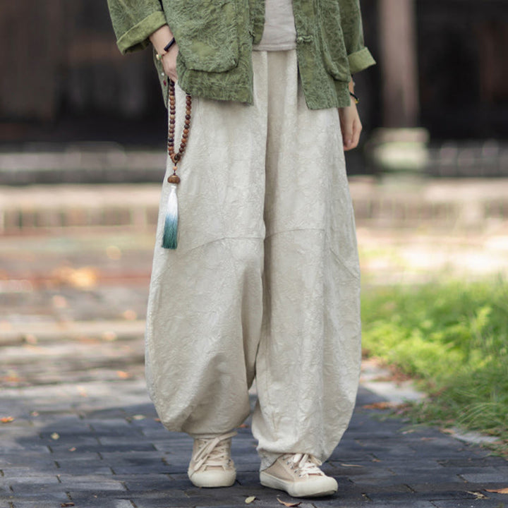 Koszula damska z długim rękawem i żakardowymi guzikami w kształcie żaby z motywem kamieni Buddha Stones, spodnie z bawełny i lnu - image 32