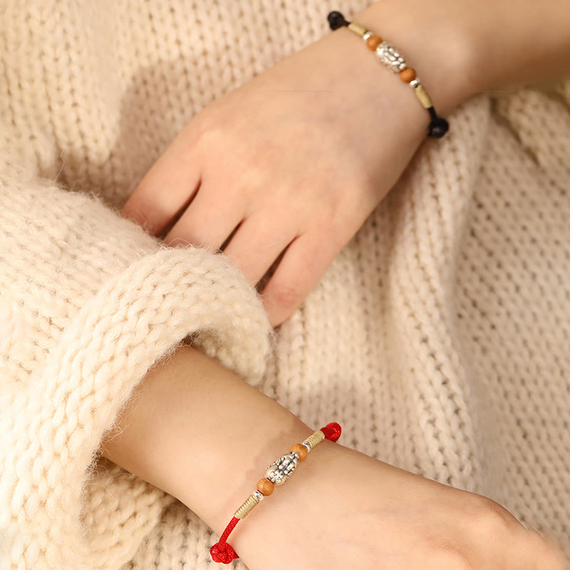 Bransoletka na Buddha Stones , zawieszką PiXiu ze srebra próby 999, koralikami z drewna brzoskwiniowego, ręcznie robioną, plecioną nicią szczęścia - image 19