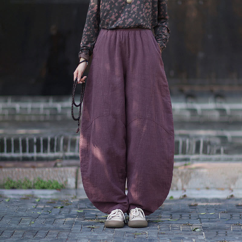 Zimowe spodnie damskie termiczne z elastycznym pasem i bawełną ramią z motywem Buddha Stones z kieszeniami - Fioletowy - US6, UK/AU10, EU38 (L) - image 14