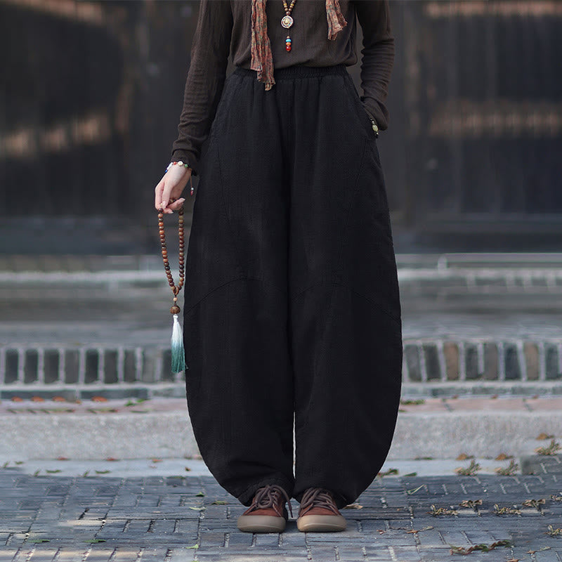 Zimowe spodnie damskie termiczne z elastycznym pasem i bawełną ramią z motywem Buddha Stones z kieszeniami - Czarny - US6, UK/AU10, EU38 (L) - image 41