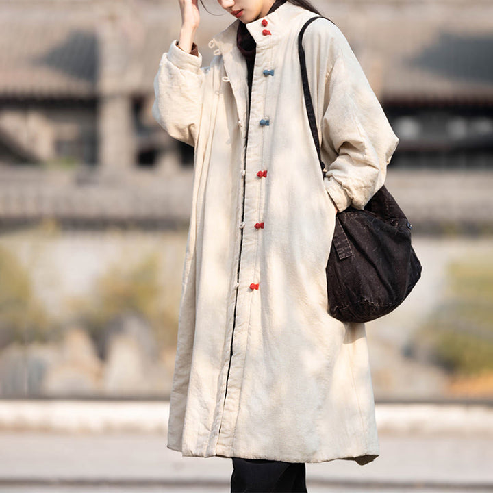 Płaszcz termiczny z długim rękawem i kieszeniami, z bawełny ramii Buddha Stones Winter Solid Frog-Button Guziki - Bielizna - US6, UK/AU10, EU38 (M) - image 0