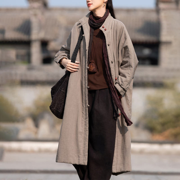 Płaszcz termiczny z długim rękawem i kieszeniami, z bawełny ramii Buddha Stones Winter Solid Frog-Button Guziki - Dębnik - US6, UK/AU10, EU38 (M) - image 24