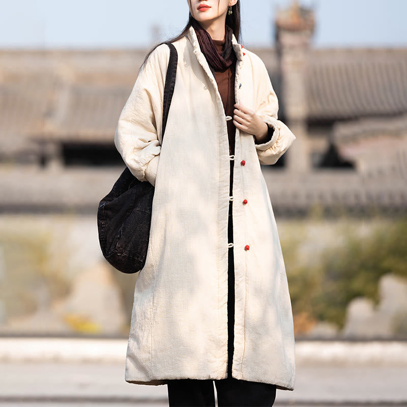 Płaszcz termiczny z długim rękawem i kieszeniami, z bawełny ramii Buddha Stones Winter Solid Frog-Button Guziki - image 8