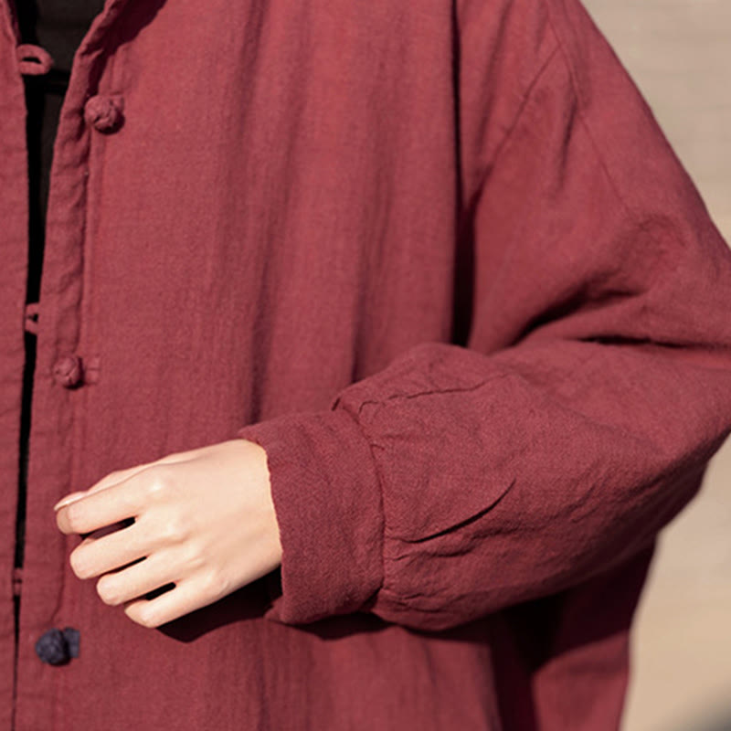 Płaszcz termiczny z długim rękawem i kieszeniami, z bawełny ramii Buddha Stones Winter Solid Frog-Button Guziki - image 23