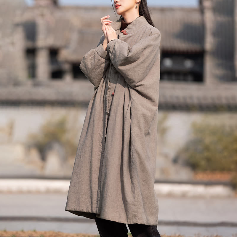 Płaszcz termiczny z długim rękawem i kieszeniami, z bawełny ramii Buddha Stones Winter Solid Frog-Button Guziki - image 28