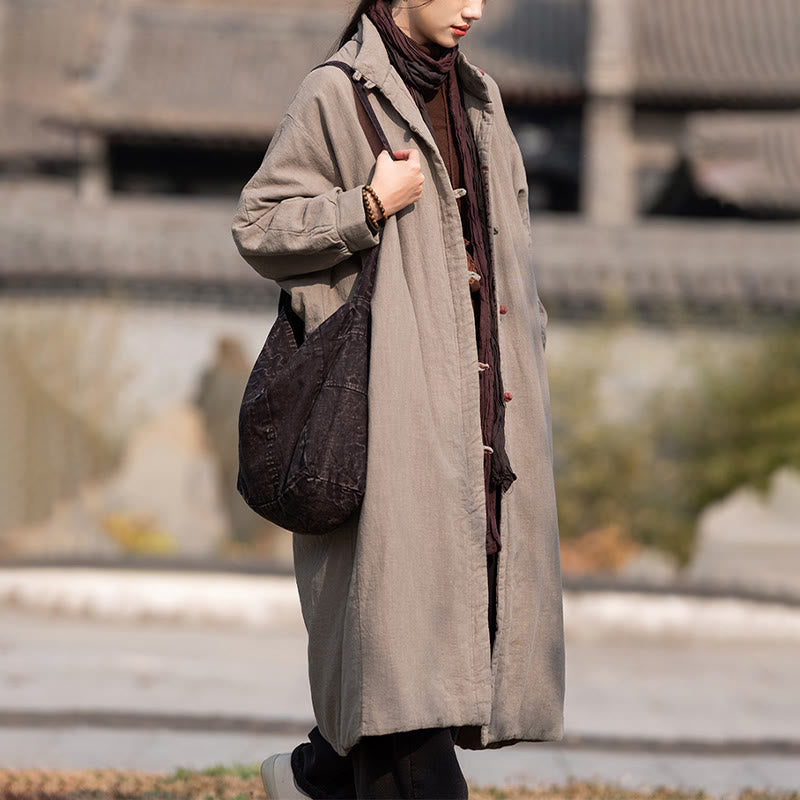 Płaszcz termiczny z długim rękawem i kieszeniami, z bawełny ramii Buddha Stones Winter Solid Frog-Button Guziki - image 26