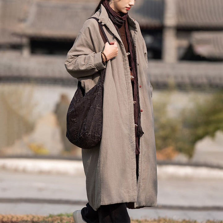 Płaszcz termiczny z długim rękawem i kieszeniami, z bawełny ramii Buddha Stones Winter Solid Frog-Button Guziki - image 26