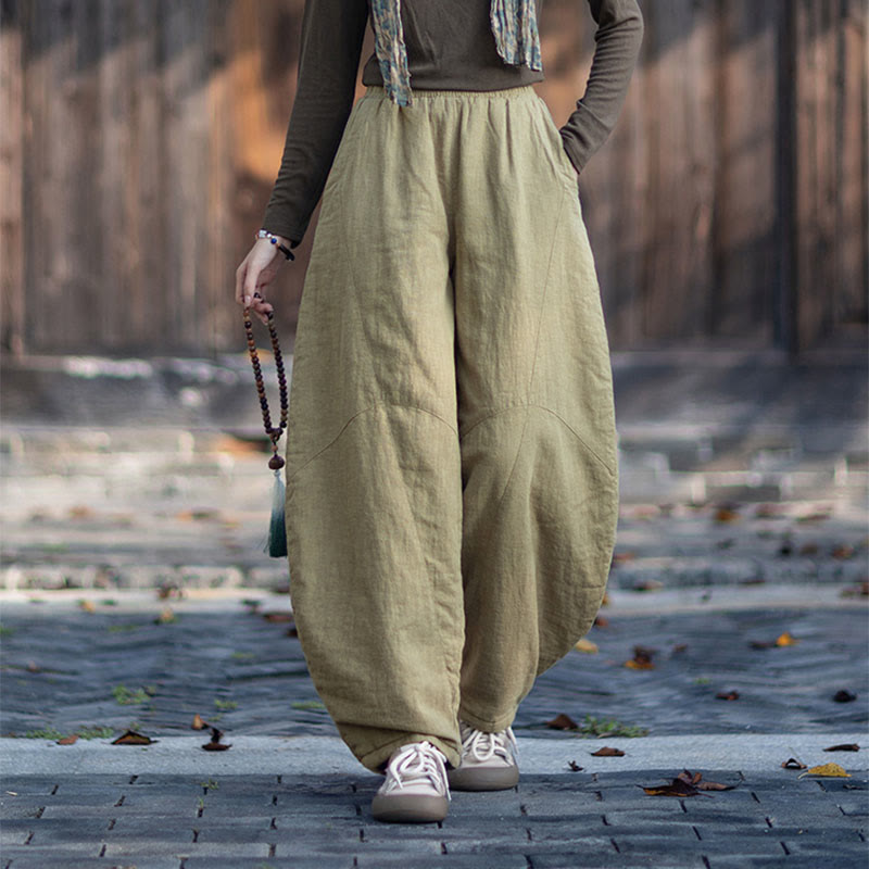 Zimowe spodnie damskie termiczne z elastycznym pasem i bawełną ramią z motywem Buddha Stones z kieszeniami - image 4