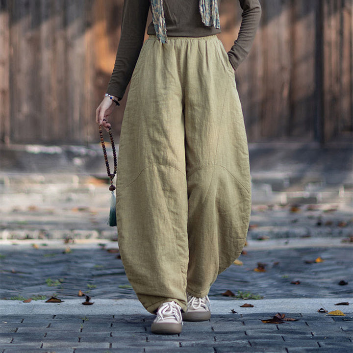 Zimowe spodnie damskie termiczne z elastycznym pasem i bawełną ramią z motywem Buddha Stones z kieszeniami - image 4