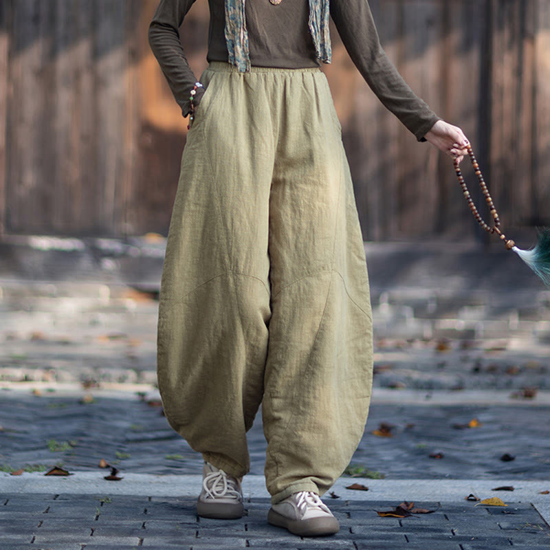 Zimowe spodnie damskie termiczne z elastycznym pasem i bawełną ramią z motywem Buddha Stones z kieszeniami - image 7