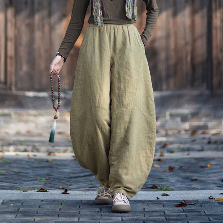 Zimowe spodnie damskie termiczne z elastycznym pasem i bawełną ramią z motywem Buddha Stones z kieszeniami - image 5