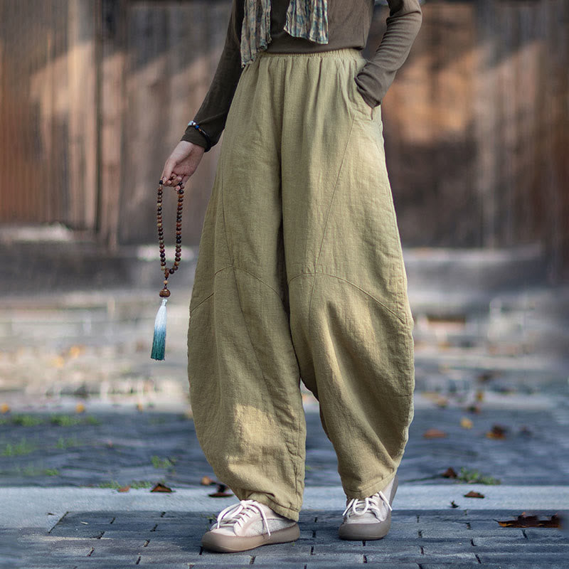 Zimowe spodnie damskie termiczne z elastycznym pasem i bawełną ramią z motywem Buddha Stones z kieszeniami - image 3