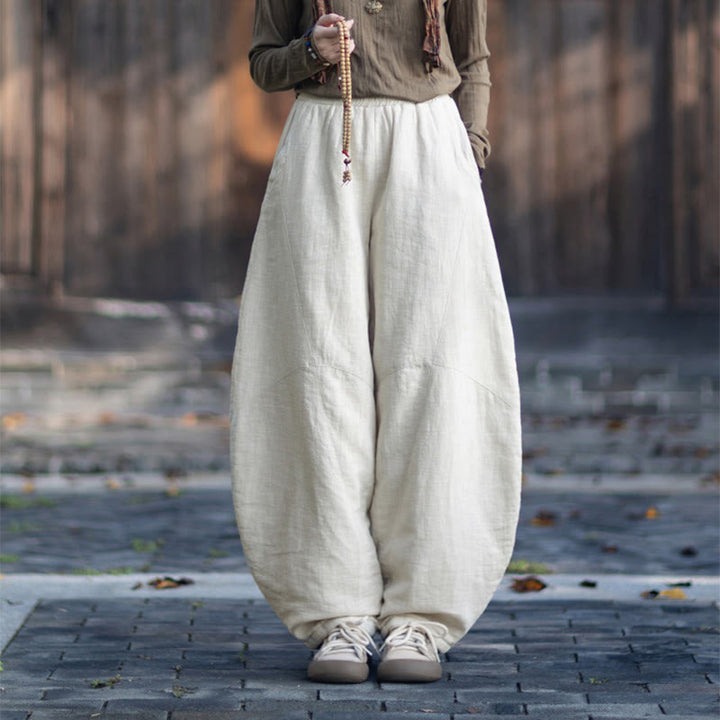 Zimowe spodnie damskie termiczne z elastycznym pasem i bawełną ramią z motywem Buddha Stones z kieszeniami - image 10