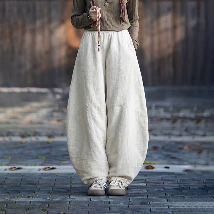 Zimowe spodnie damskie termiczne z elastycznym pasem i bawełną ramią z motywem Buddha Stones z kieszeniami - image 11