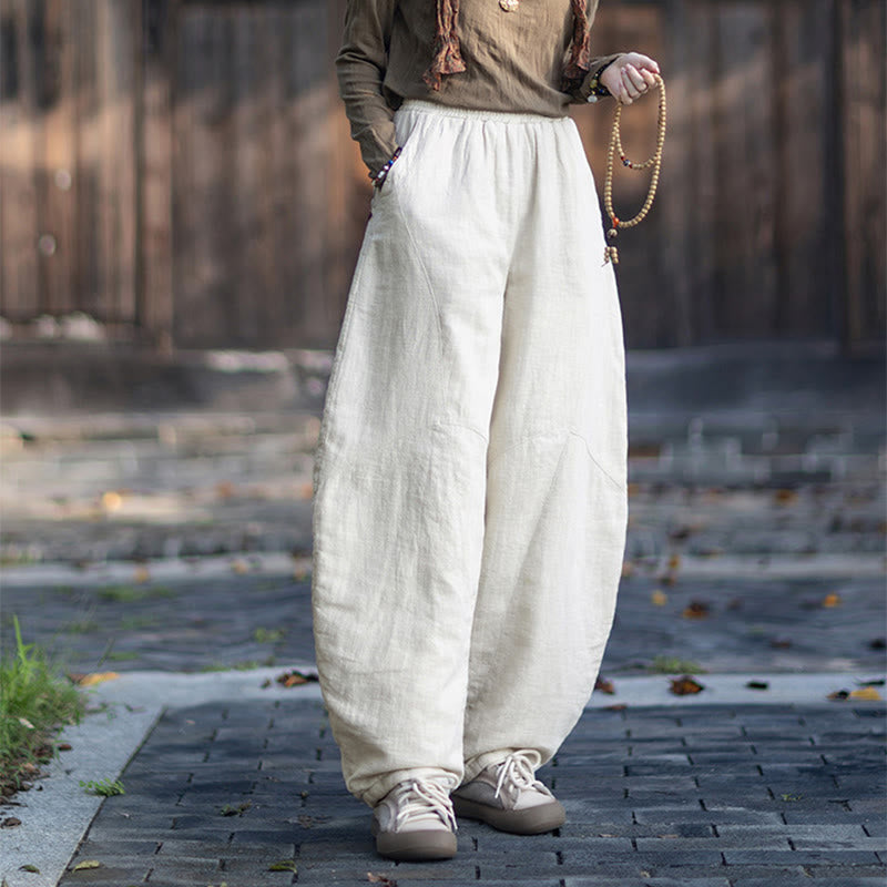 Zimowe spodnie damskie termiczne z elastycznym pasem i bawełną ramią z motywem Buddha Stones z kieszeniami - image 9