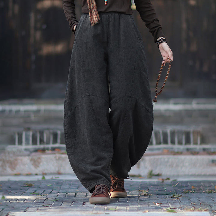 Zimowe spodnie damskie termiczne z elastycznym pasem i bawełną ramią z motywem Buddha Stones z kieszeniami - image 21