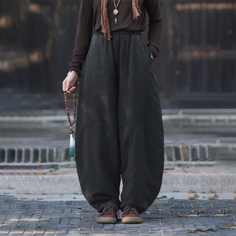 Zimowe spodnie damskie termiczne z elastycznym pasem i bawełną ramią z motywem Buddha Stones z kieszeniami - image 26