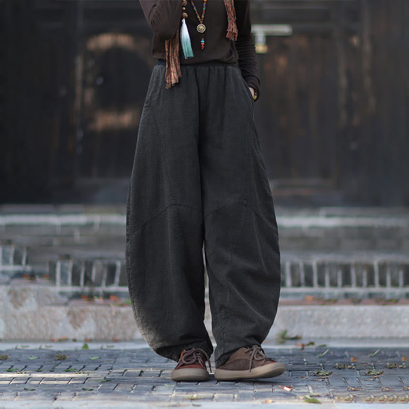 Zimowe spodnie damskie termiczne z elastycznym pasem i bawełną ramią z motywem Buddha Stones z kieszeniami - image 24