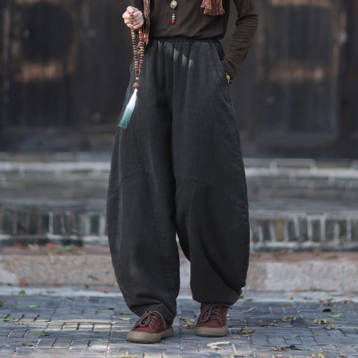 Zimowe spodnie damskie termiczne z elastycznym pasem i bawełną ramią z motywem Buddha Stones z kieszeniami - image 25