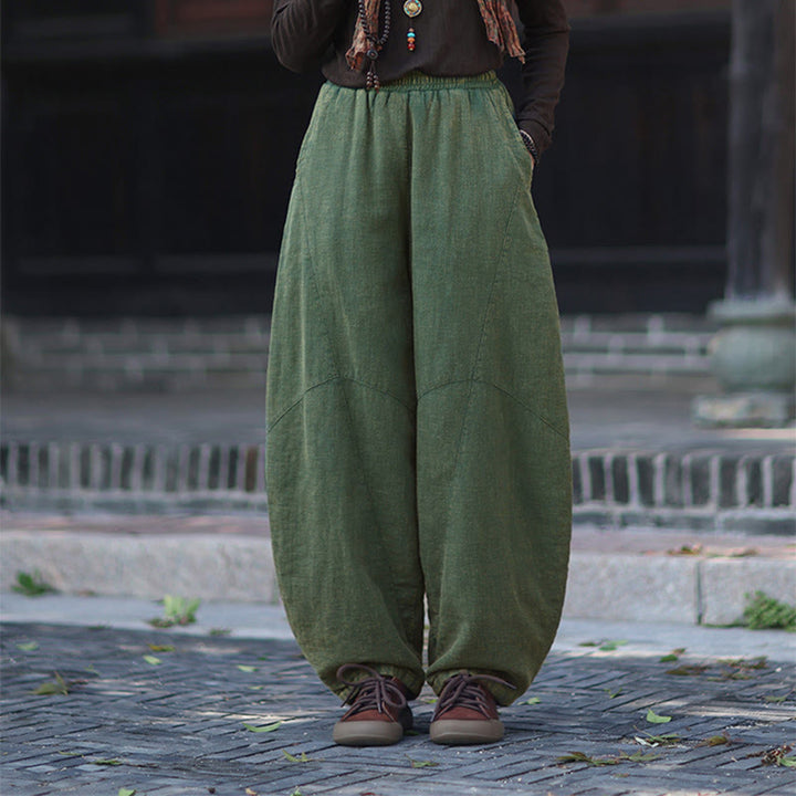 Zimowe spodnie damskie termiczne z elastycznym pasem i bawełną ramią z motywem Buddha Stones z kieszeniami - image 32