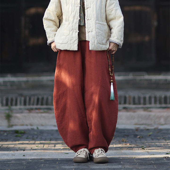 Zimowe spodnie damskie termiczne z elastycznym pasem i bawełną ramią z motywem Buddha Stones z kieszeniami - image 35