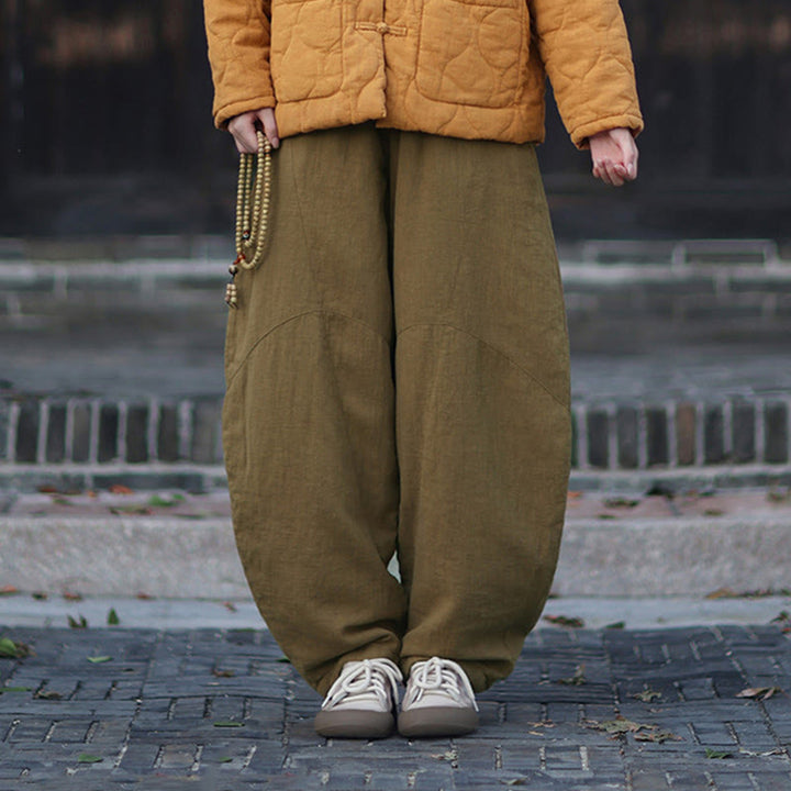 Zimowe spodnie damskie termiczne z elastycznym pasem i bawełną ramią z motywem Buddha Stones z kieszeniami - image 37