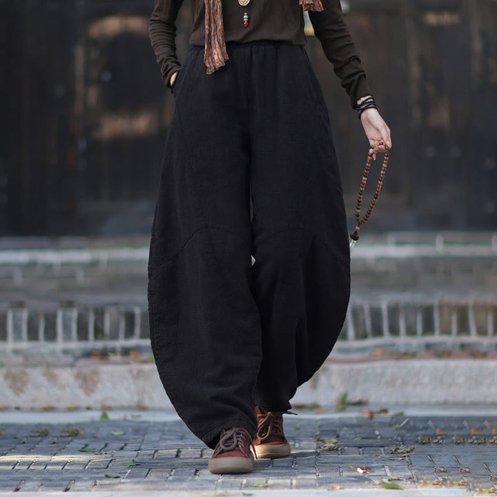 Zimowe spodnie damskie termiczne z elastycznym pasem i bawełną ramią z motywem Buddha Stones z kieszeniami - image 43