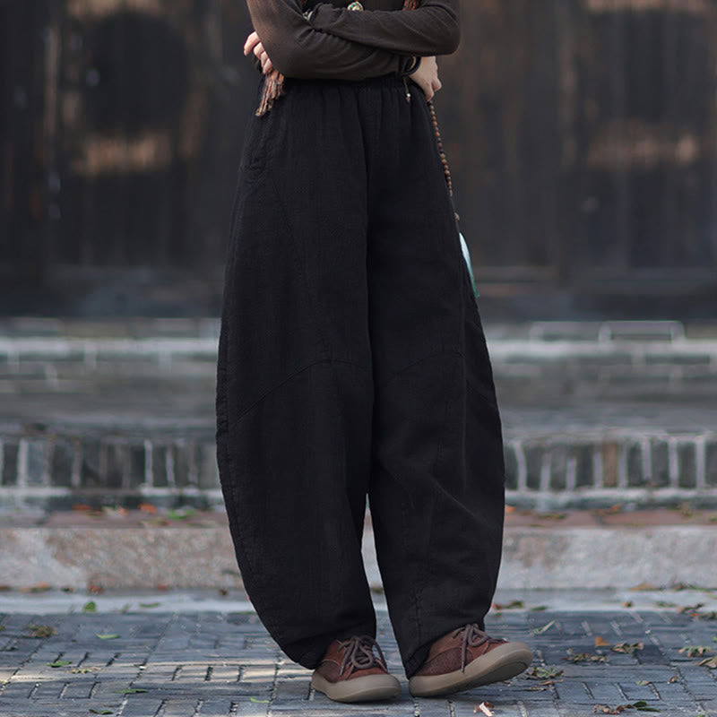 Zimowe spodnie damskie termiczne z elastycznym pasem i bawełną ramią z motywem Buddha Stones z kieszeniami - image 42