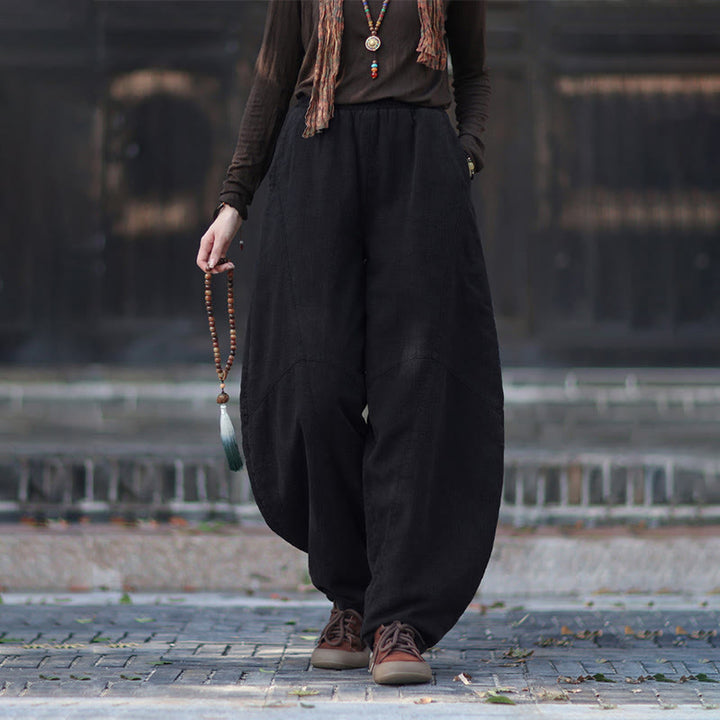 Zimowe spodnie damskie termiczne z elastycznym pasem i bawełną ramią z motywem Buddha Stones z kieszeniami - image 44