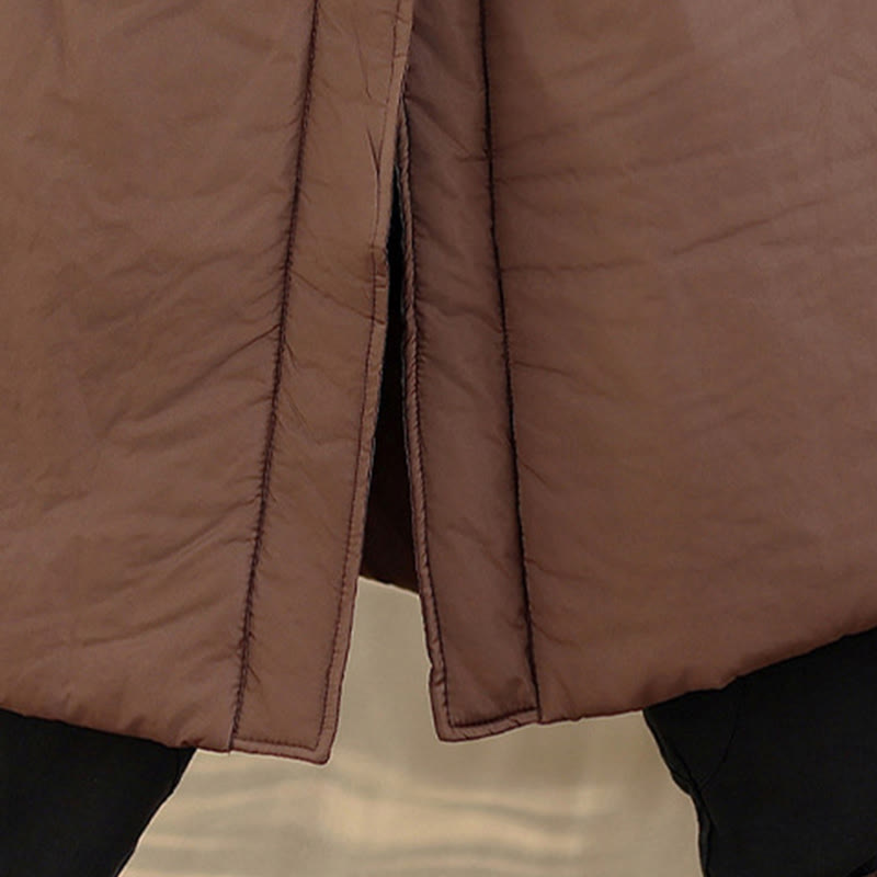 Zimowy płaszcz damski z bawełny z dekoltem w serek i guzikami, z długim rękawem i kieszeniami, z Buddha Stones" - image 10