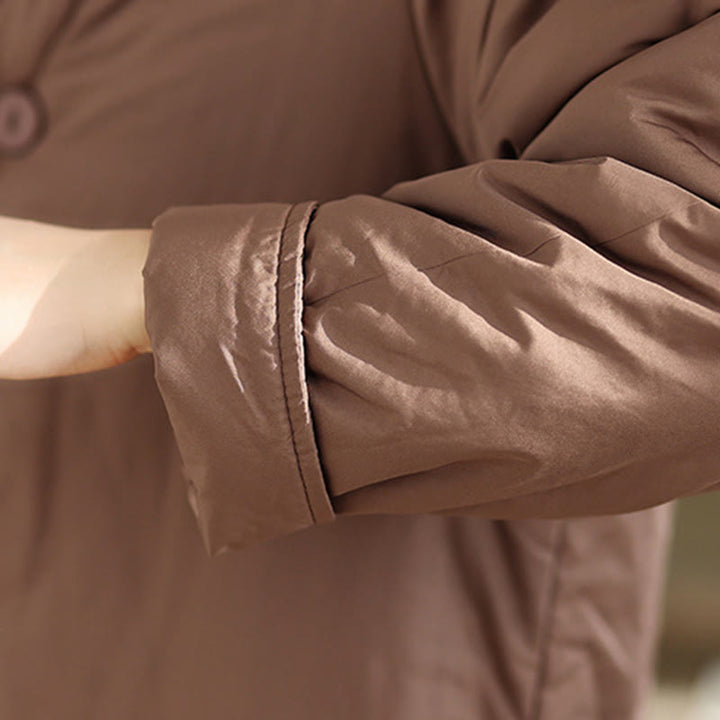 Zimowy płaszcz damski z bawełny z dekoltem w serek i guzikami, z długim rękawem i kieszeniami, z Buddha Stones" - image 9