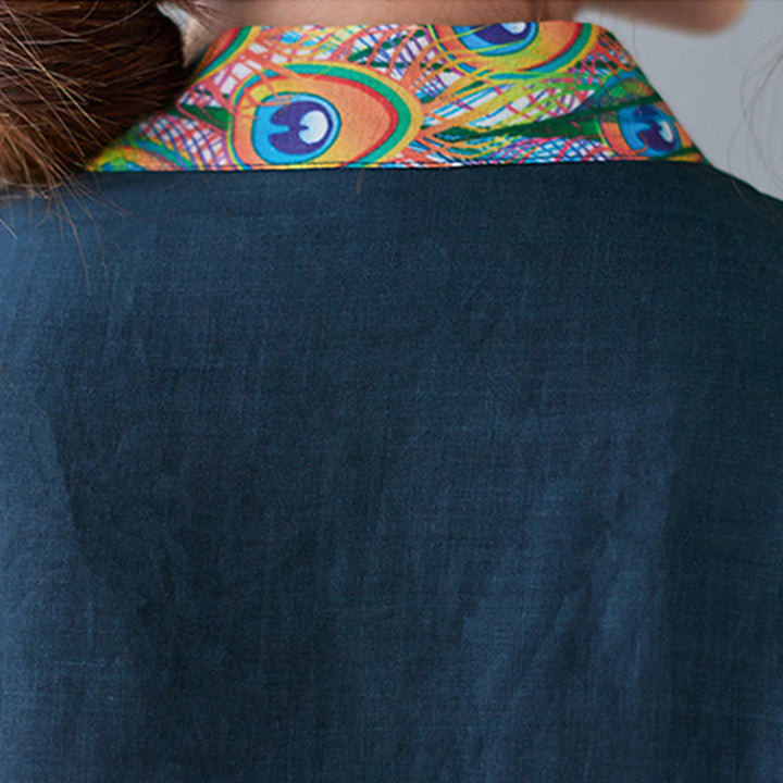 Sukienka midi damska z bawełny z trzema czwartymi rękawami, zdobiona Buddha Stones, kolorowymi pawiami i mandalą w kształcie żaby - image 14