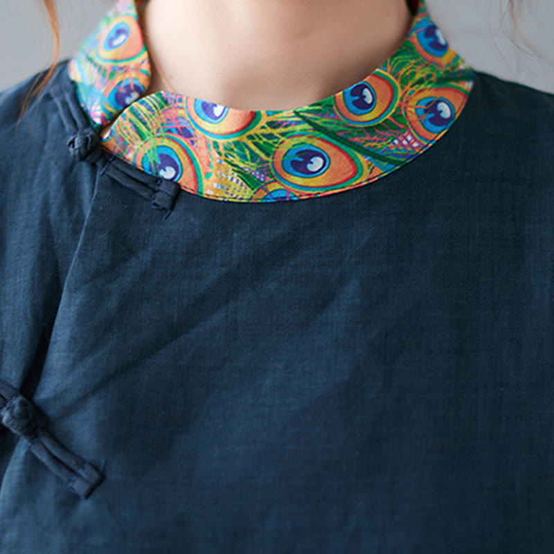 Sukienka midi damska z bawełny z trzema czwartymi rękawami, zdobiona Buddha Stones, kolorowymi pawiami i mandalą w kształcie żaby - image 13